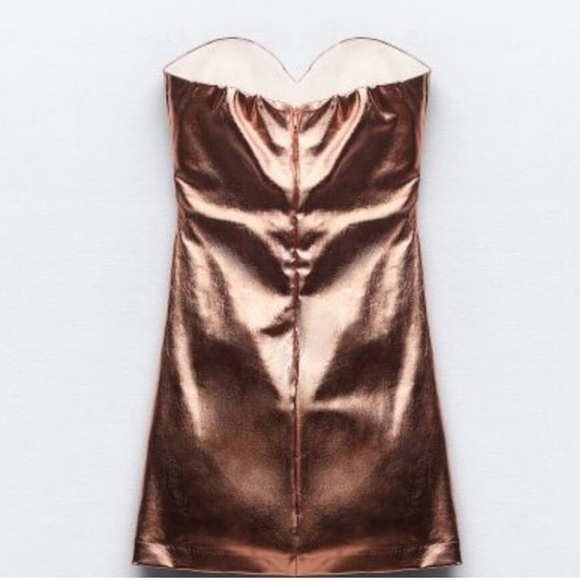 New ZARA Strapless Faux Leather Dress Metallic Corset mini dress - Picture 8 of 16